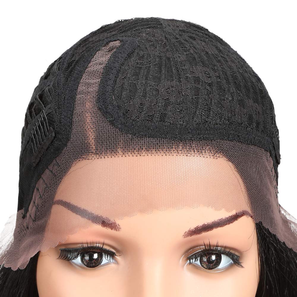 Joedir 30 inch Lace Front Long wavy Synthetic Hair Wigs for Women 130% Density wigs with Heat Resistant Fiber (Black)