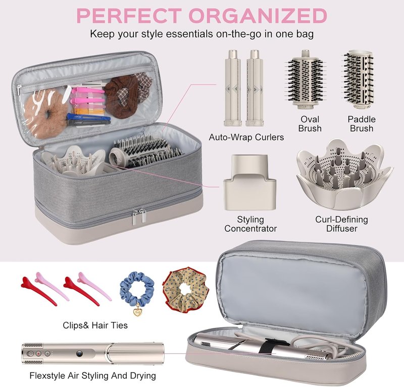 Travel Carrying Case for Shark Flexstyle | Double-Layer Hair Tool Storage Bag - Gray