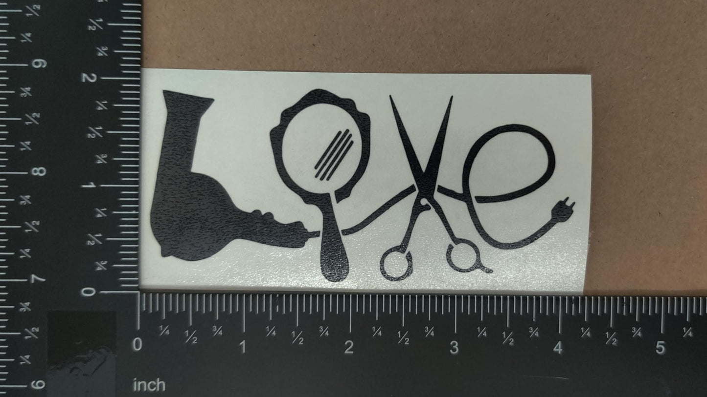 Hair Stylist Decal 4 Pack: Love, Heart, Comb and Scissors, Hair Life (Hairstylist Black, Small ~3.5")