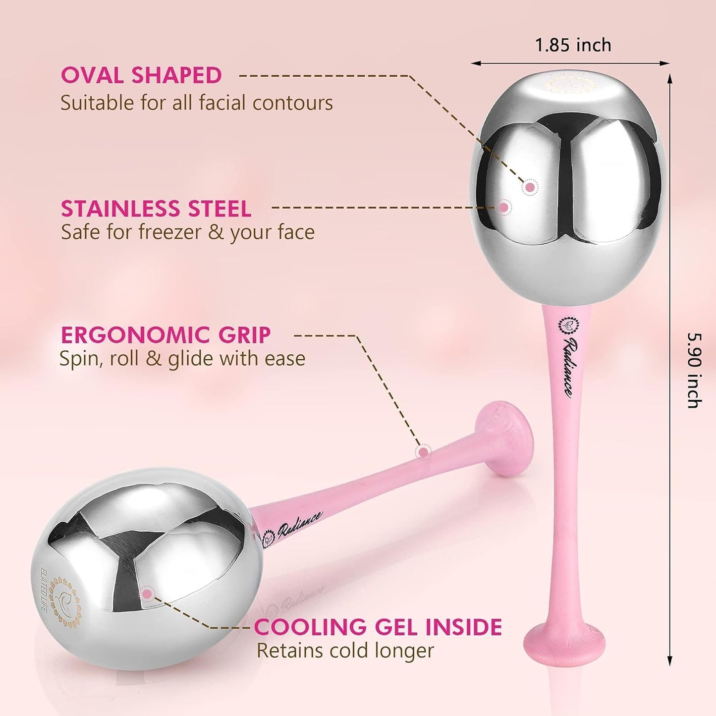 RADIANCE Ice Globes for Facials - Cryo Cooling Tool for Depuffing & Face Massage | Stainless Steel, Non-Shatter Design