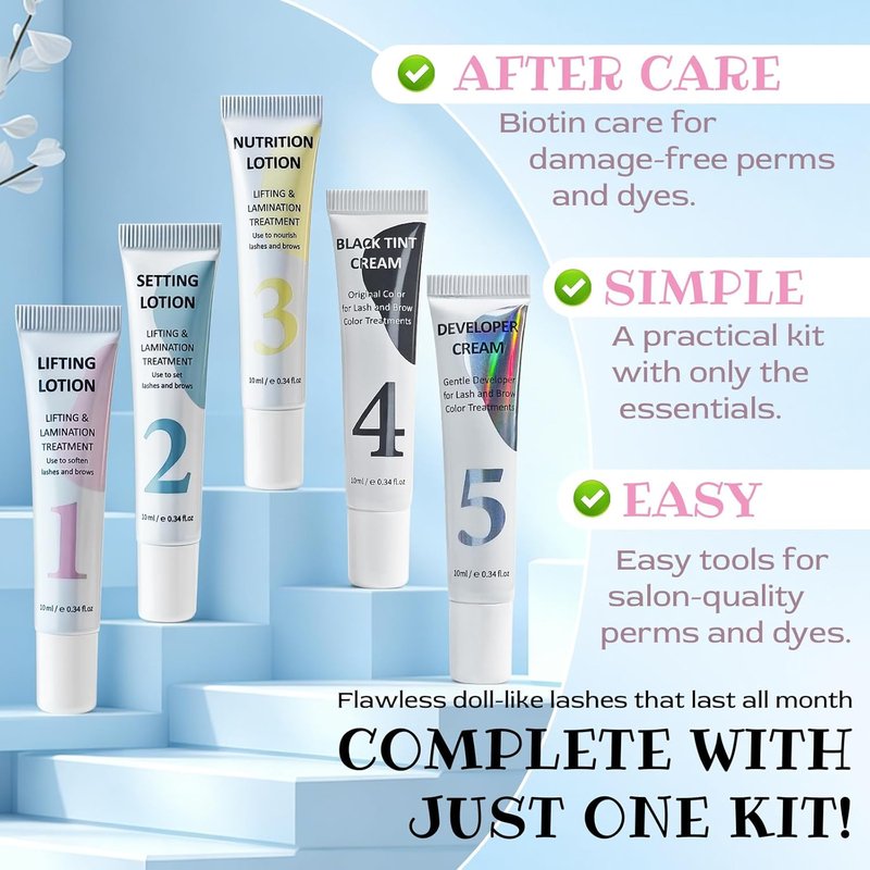 Eyelash Lift and Tint Kit - Natural Curled Darker Lashes | Strong Hold Glue, Salon Results, Lasts 4 Weeks