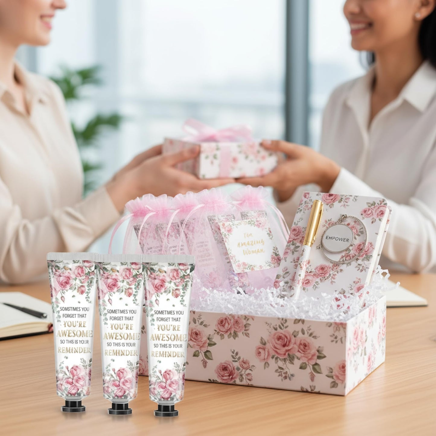 Swiffen 48 Sets Inspirational Hand Cream Gifts for Women Bulk, Teacher Appreciation New Job Gift Bridal Wedding Favors for Lady Friend Coworker, Travel Size Lotion for Women Birthday with Organza Bags