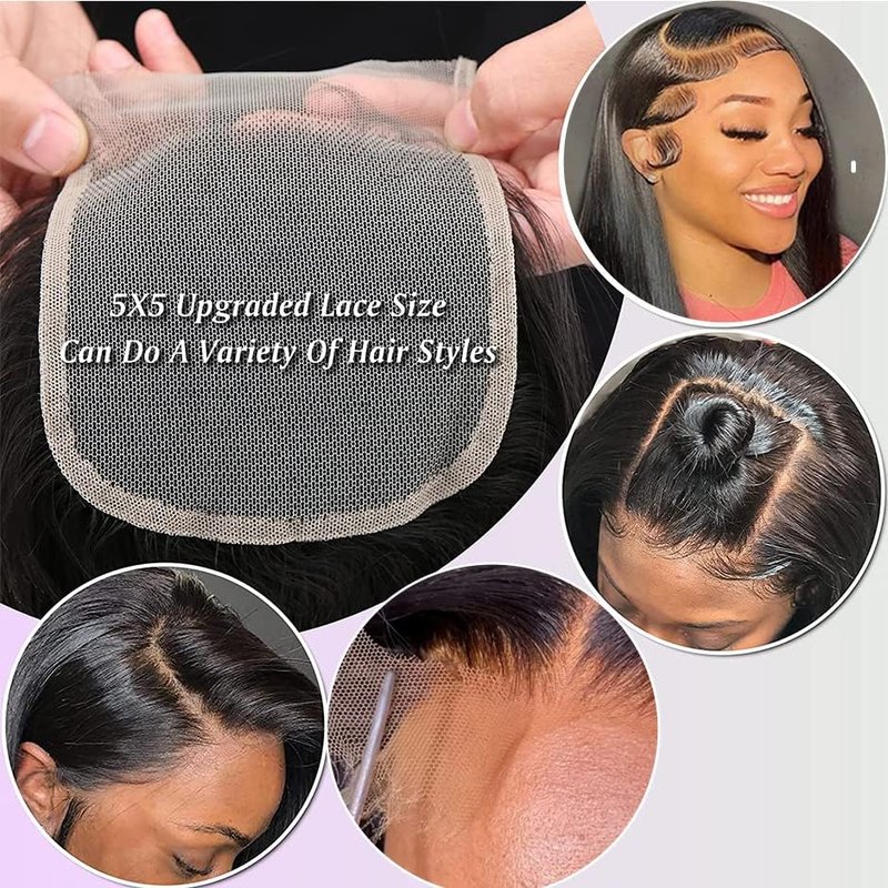 QTHAIR 5x5 Straight Transparent Lace Closure - 150% Density, Pre-Plucked Natural Hairline | 20" Length