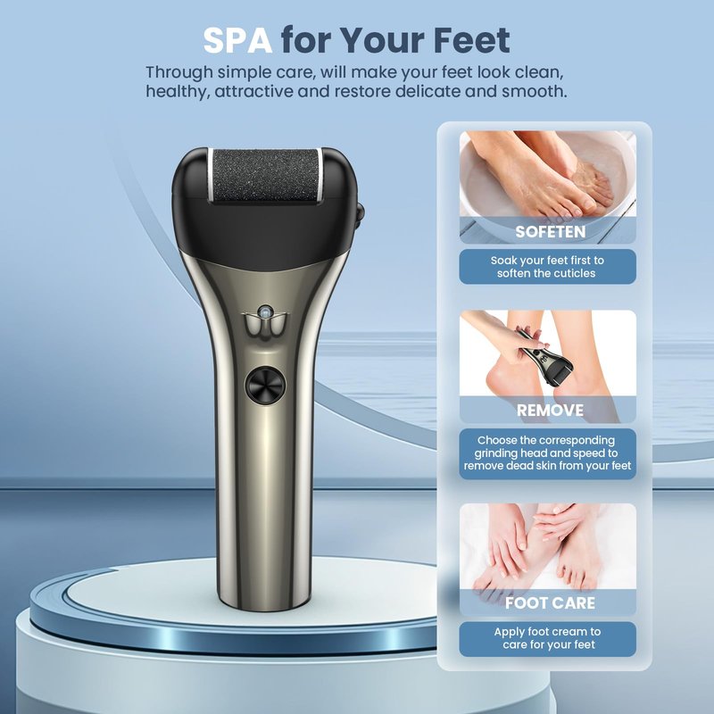 Bubbacare Electric Callus Remover for Feet, 3-Speeds Foot File Callus Remover, Portable 16-in-1 Pedicure Kit with 3 Rollers for Hard Dead Skin