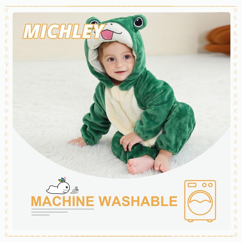 MICHLEY Unisex Baby Boy Girl Hooded Romper Winter Animal Cosplay Jumpsuit Outfits, Green, 6-12months, Size 80