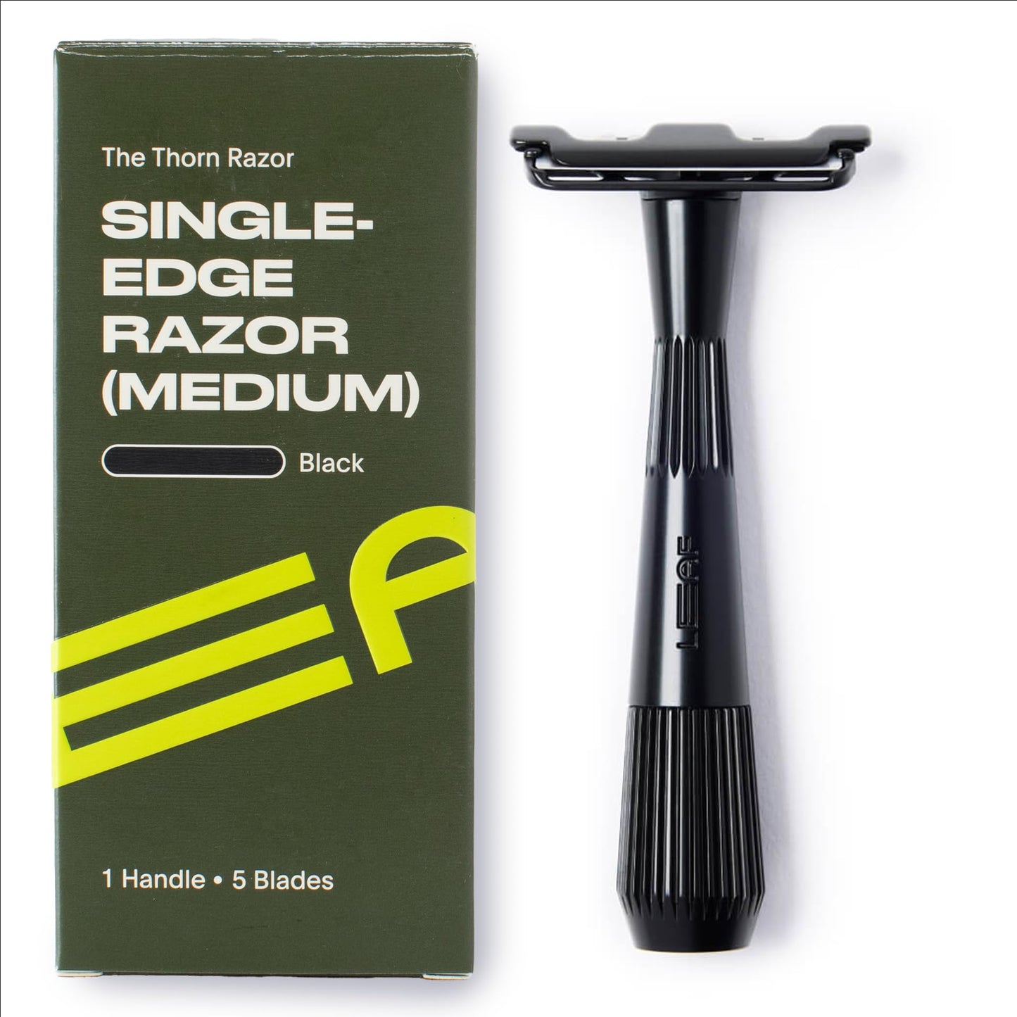 Leaf Thorn Razor by Leaf Shave, All-Metal Single Blade Razor for Men and Women, Fixed Head with Magnetic Load Assist, Includes 5 Stainless Steel Blades - Face Shaving and Coarser Hair