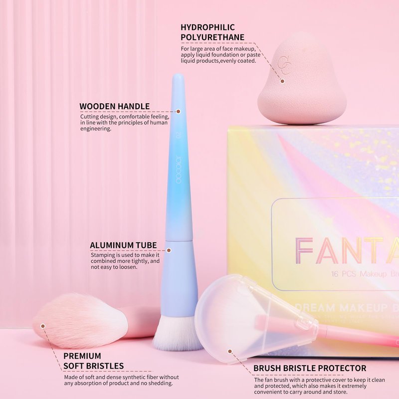 Docolor Makeup Brushes 16+3 Pcs Makeup Brush Set with Makeup Bag Makeup Sponge & Brush Cleaning Pad Professional Face Powder Kabuki Foundation EyeShadow Concealers Brush Kit Gift Box Fantasy Series Ⅲ