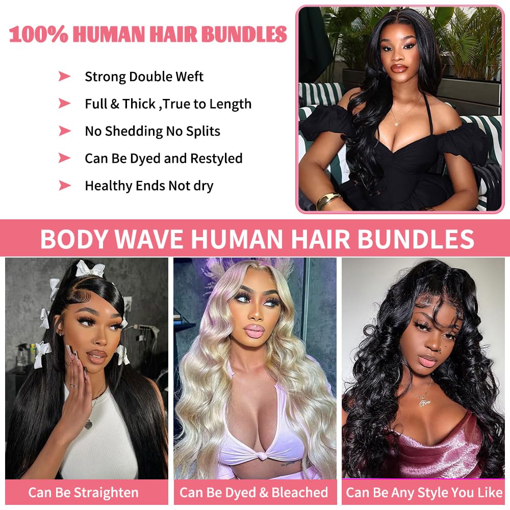 14A Human Hair Bundles 24 Inch Body Wave Bundles Human Hair 100% Unprocessed Brazilian Virgin Hair Body Wave 1 Bundle Human Hair Extensions for Women Natural Color Quick Weave