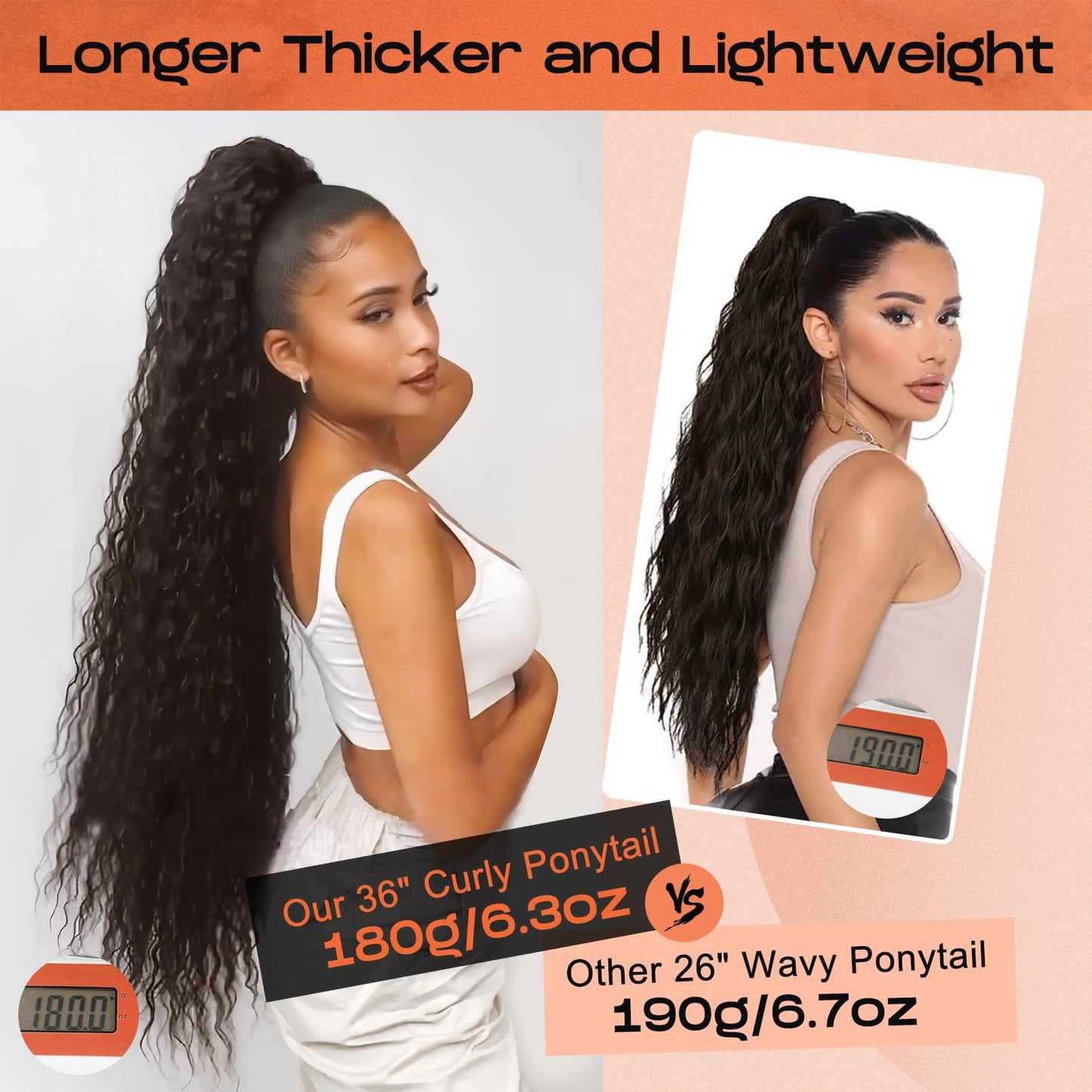 SEIKEA Black Ponytail Extension, 36" Long Lightweight Full Natural Curly Drawstring Ponytail Fake Pony Tail Multi Layered Soft Clip in Hair Extensions Ponytail Synthetic Hairpiece for Women