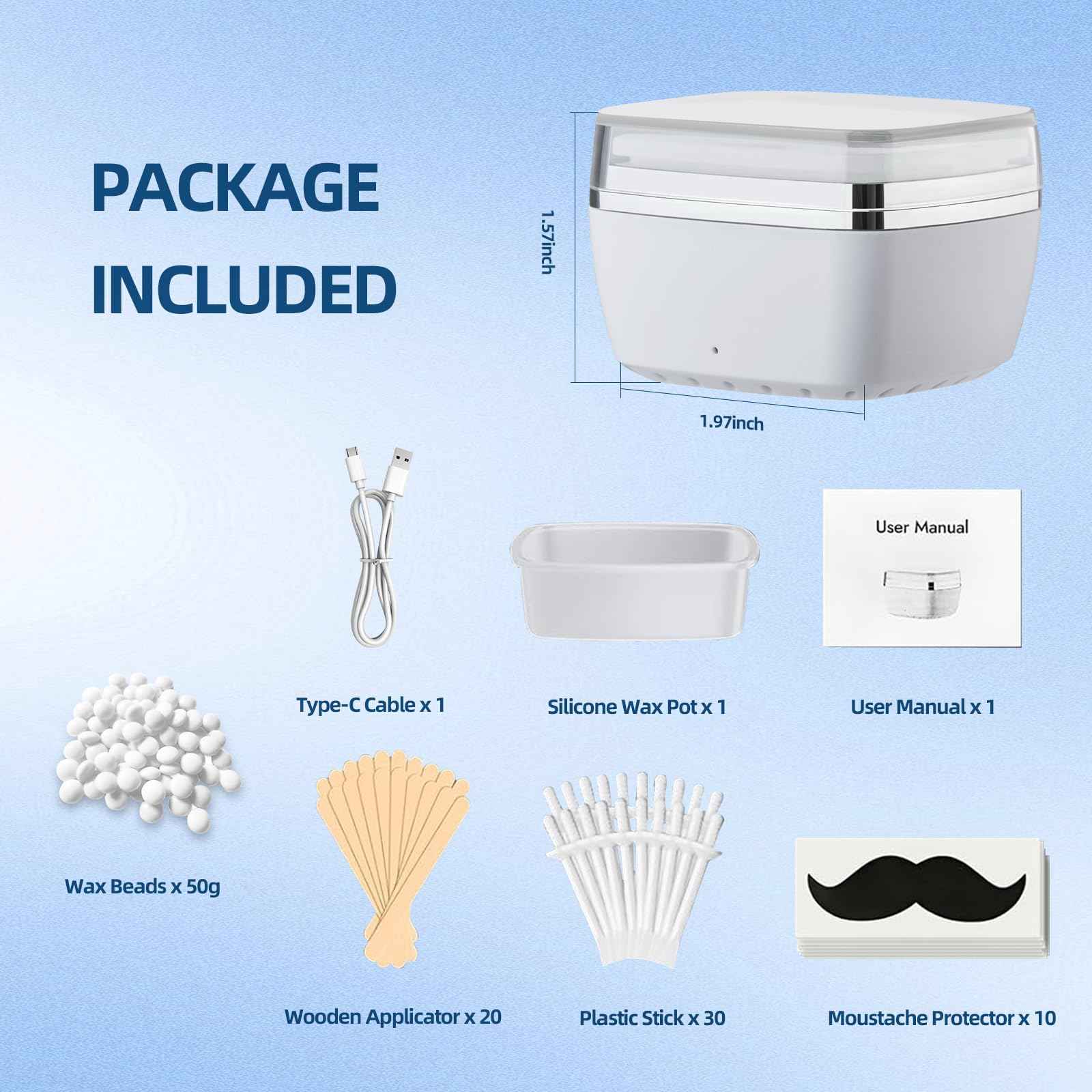 Nose Wax Kit Men Nose Hair Wax Kit with 50g Wax & 15 beard & 20 Wooden Stick & 30 Applicators USB Hair Waxing Kits Rapid Heating Constant Temperature Painless Easy