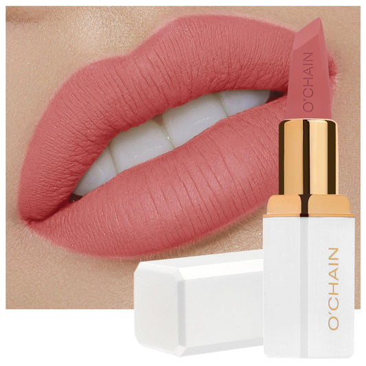O'CHAIN Matte Lipstick, Long Lasting Full Coverage Non-Transfer Lipstick for Women Infused with Jojoba Oil and Vitamin E, Cruelty-Free & Vegan(08 PEACHY) 0.12 Oz