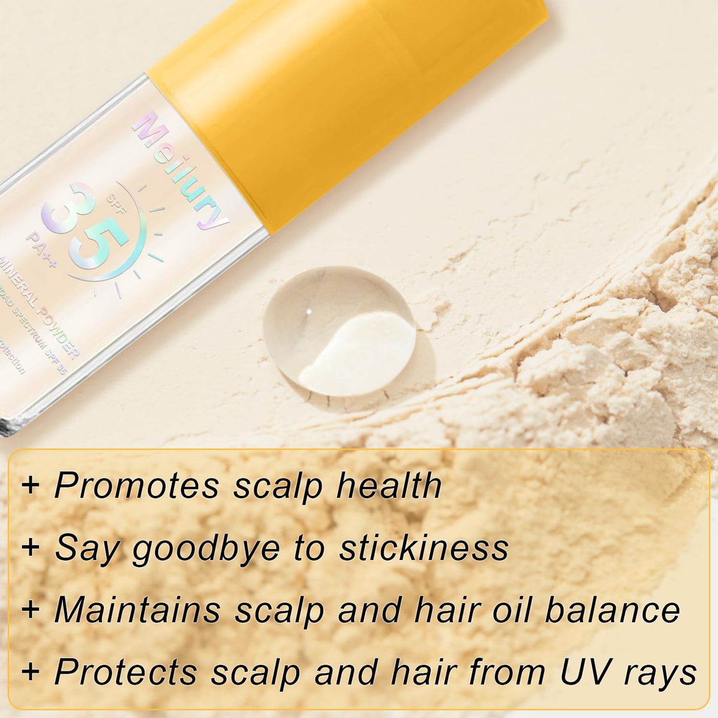 Mineral Sunscreen Powder for Scalp & Hair - SPF 35 PA++ Broad Spectrum UV Protection | Lightweight & Non-Greasy, 0.71 Oz.