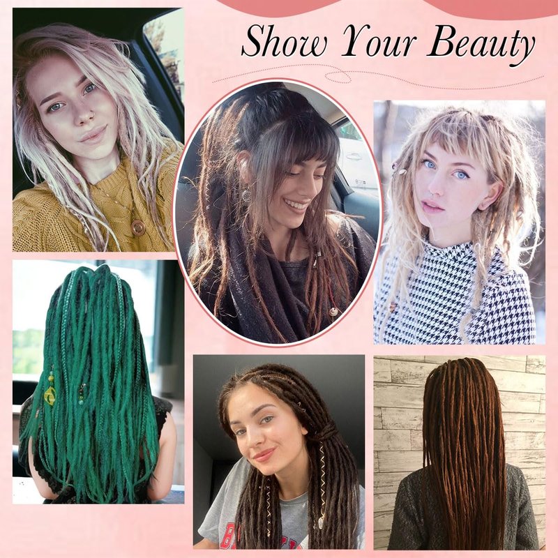 Quisduis 16 Inch Clip in Dreadlocks Hair Extensions, 8PCS 32 Strands Light Brown to Blonde Synthetic Dreas Extensions Handmade Soft Thin Dreadlocks for Women