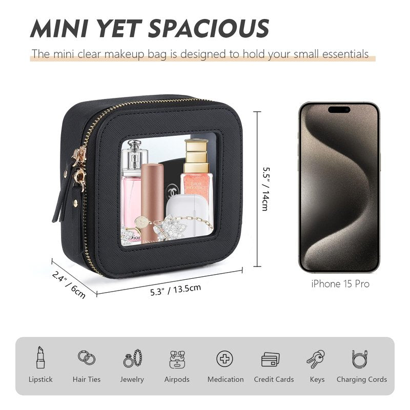 ELIZAHOME Clear Toiletry Bag and Mini Makeup Bag with Zipper Set is a Convenient, Waterproof Toiletry Bag for Travel and Essentials for Women on the Go(Black, M+MINI)