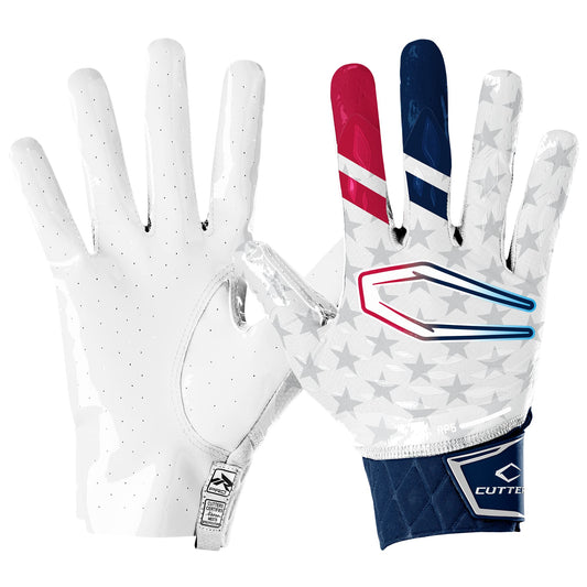 CUTTERS Limited Edition Football Gloves - Rev Pro 5.0 - Ultra Grip No Slip Wide Receiver (1 Pair) (Stars & Stripes, Medium)