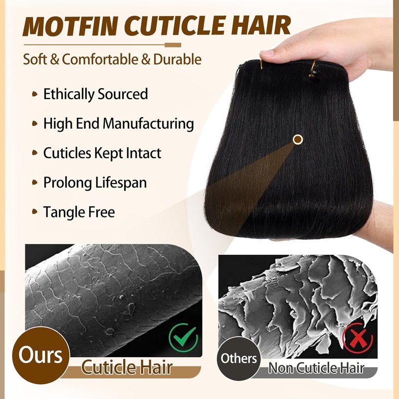 Real Human Hair Clip-In Extensions - 16 Inch Balayage Seamless Remy Hair | 90g Jet Black 8Pcs Double Weft