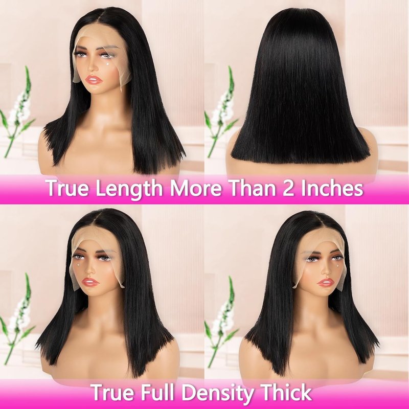 OPNGF Short Bob Wig Human Hair Glueless 13x4 Frontal Lace Wigs For Black Women 12 Inch Straight HD Bob Lace Front Wigs Human Hair Closure Short Bob Wig Pre Plucked Black Wig 180% Density