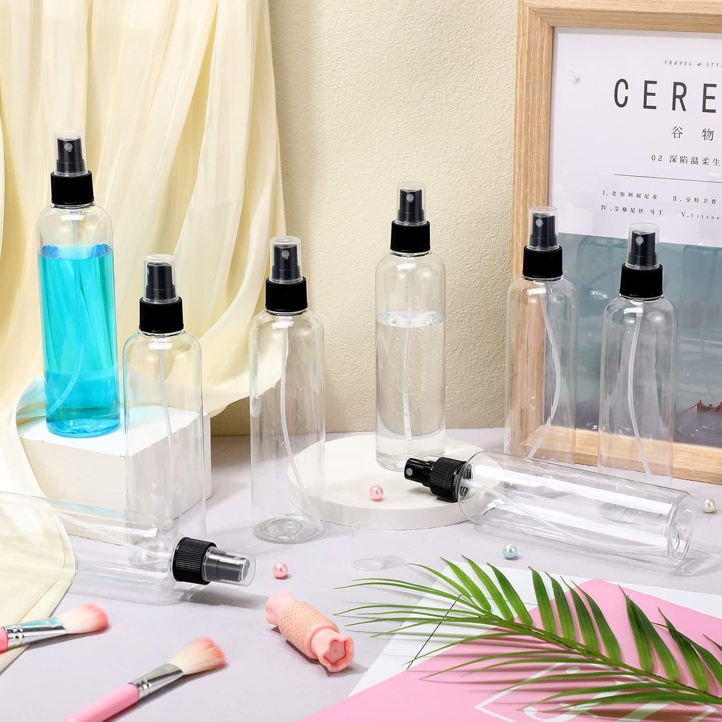 32 Pcs 8 oz Fine Mist Spray Bottles | Clear Refillable Plastic Travel Sprayers for Oils & Perfumes