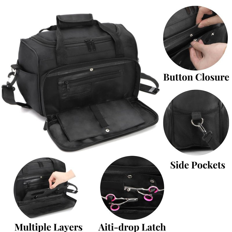 Eorbow Hairstylist Travel Bag, Large Capacity Hairdresser Bag with Divider, Sturdy Barber Case Holder for Hair Stuff, Professional Cosmetology Organizer for Curling Iron Hair Straightener Supplies