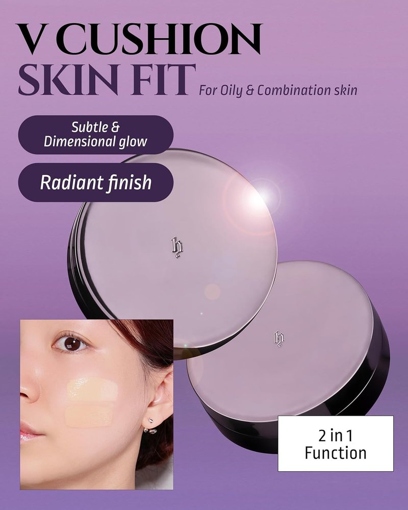 HEVVYMAKEUP V Cushion Skin Fit Foundation - Flawless Radiance for Oily & Combination Skin | Light Beige, 0.35oz