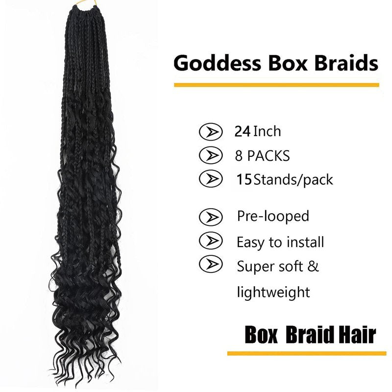 LMZIM 24 Inch Bohemian Goddess Box Braids Crochet Hair Extensions 8 Packs boho crochet braids,Crochet Hair for Black Women 1b