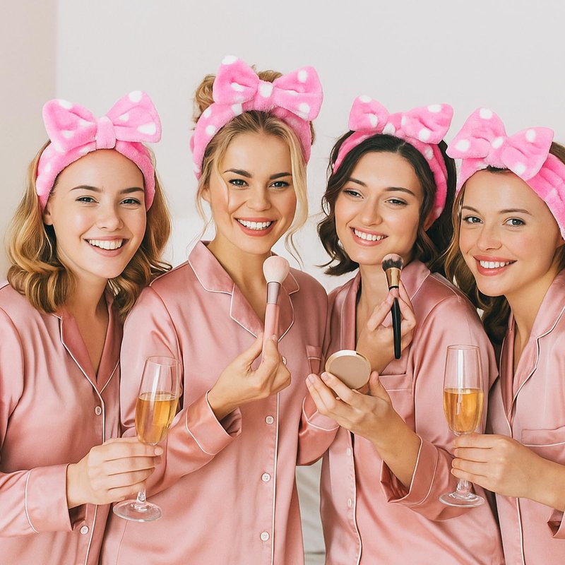 Prasacco 50 Pcs Pink Spa Headband for Women, Soft Coral Fleece Headband for Washing Face Cute Skincare Headbands with Bow Elastic Polyester Makeup Headbands for Women Girls