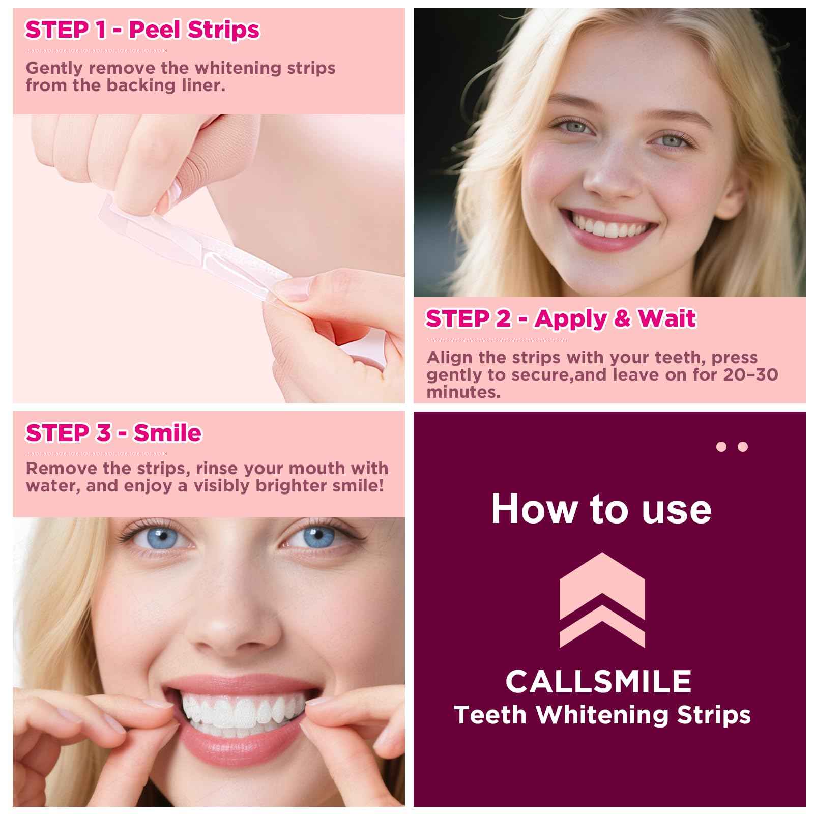 CALLSMILE Teeth Whitening Strips - 14 Treatments Enamel Safe, Professional Teeth Whitening with Non-Slip Dry Strip Technology, Deep Stains Removal, No Sensitivity, Mint (28 Strips)