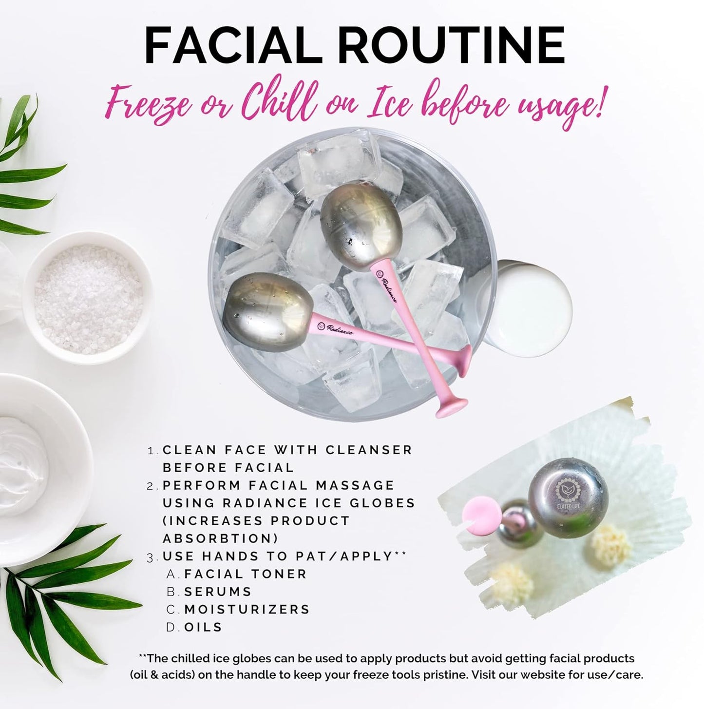 RADIANCE Ice Globes for Facials - Cryo Cooling Tool for Depuffing & Face Massage | Stainless Steel, Non-Shatter Design
