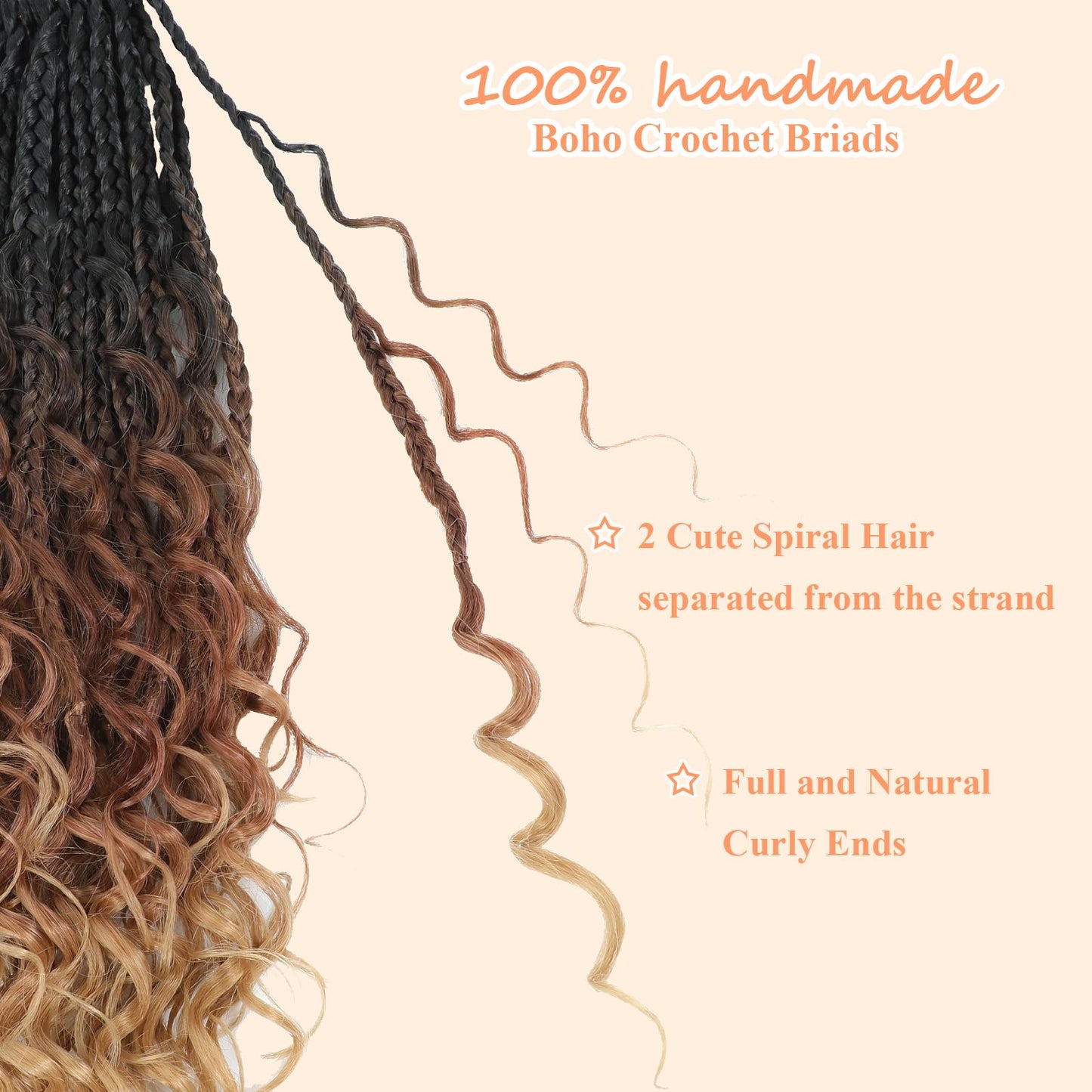 9 Packs Goddess Box Braids Crochet Hair 14 Inch Pre Looped Boho Crochet Braids Box Braids Crochet Hair With Curly Ends Crochet Braids Bohemian Synthetic Hair For Women (14 Inch, 1B/30/27)