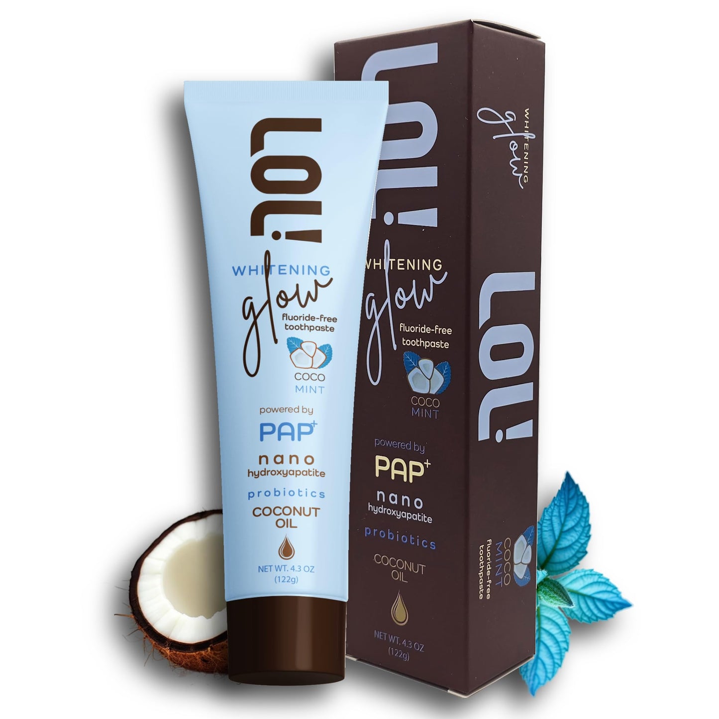 LOL Whitening Toothpaste Sensitive Teeth – Fluoride Free, Pap + Nano Hydroxyapatite Toothpaste, Coconut Oil, Probiotics & Xylitol, Natural Coconut Flavor
