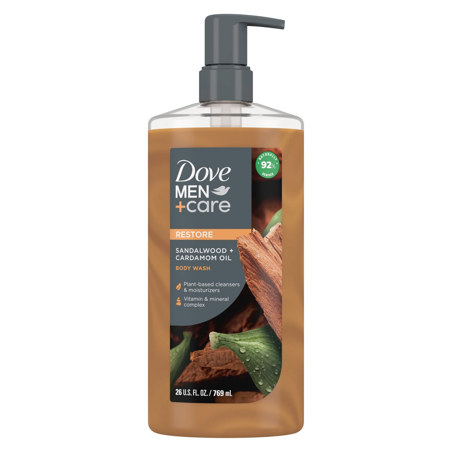 DOVE MEN + CARE Body Wash Sandalwood + Cardamom Oil to Rebuild Skin in the Shower & Elements Body Wash Charcoal + Clay