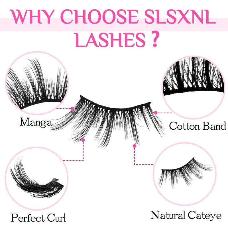 SLSXNL Half Lashes Natural Look Cat Eye Wispy Manga Lashes 10 Pairs Half False Eyelashes