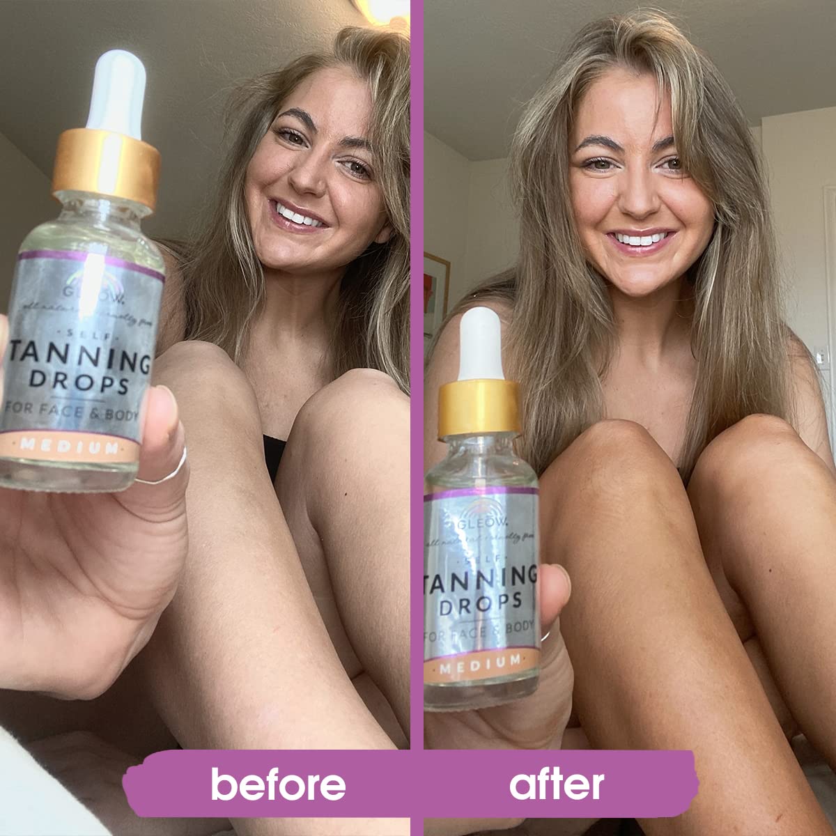 GLEOW Face Tanning Drops to Add to Moisturizer, Face Self Tanner with Revitalizing Cream, Bronzing Drops with Hydrating Cream 1oz+3.4oz