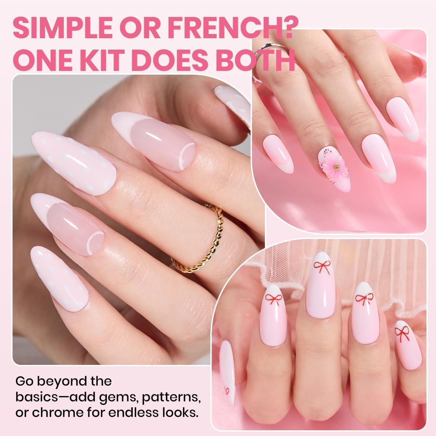 Beetles French Tip Gel Polish - Blush Moonlight, 2 Colors HEMA-Free Summer White Pink Gel Nail Polish Set 15ML with Styles Stickers, Same Color Bottle, Soak Off UV LED Nails