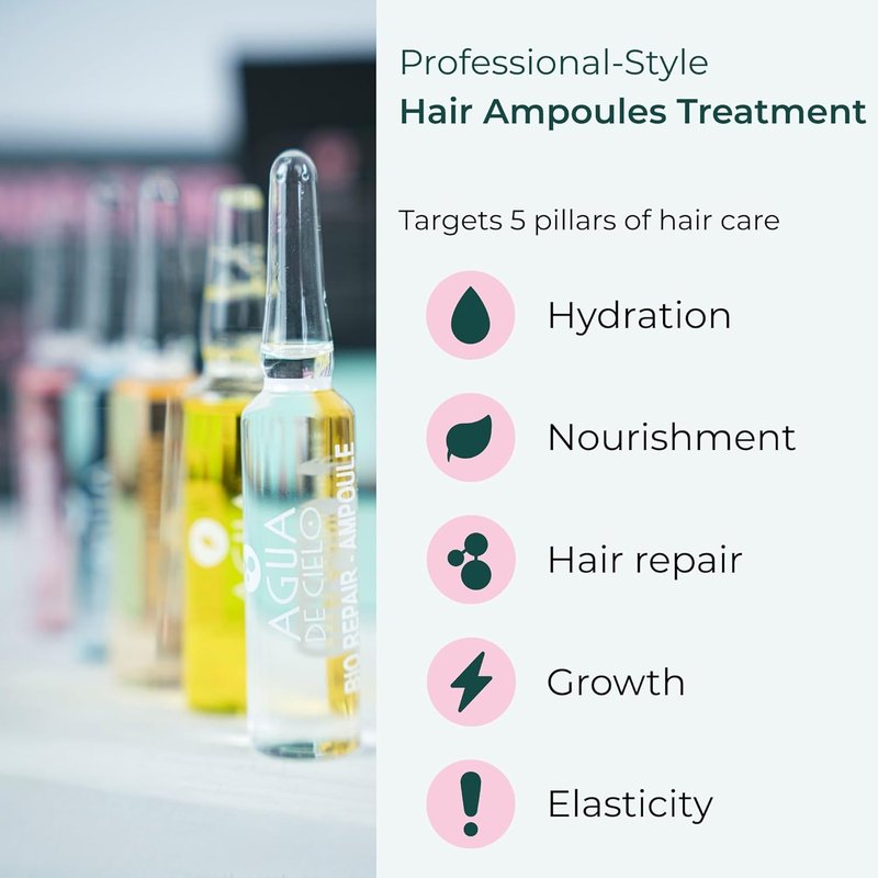 Agua de Cielo Hair Therapy Complex - Professional Hair Ampoules for Intense Nourishment & Hydration | 5 x 10ml