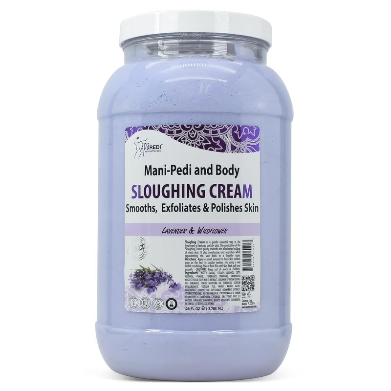 SPA REDI - Foot Cream, Sloughing Lotion, Lavender and Wildflower 128 Oz - Pedicure Massage Foot Care for Dry Cracked Feet, Scrub Gently, Exfoliating