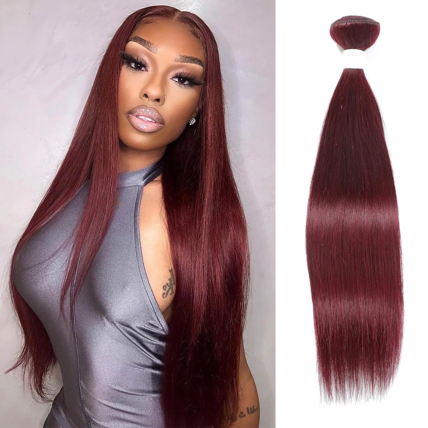 REMY HAIR Straight Human Hair Bundles 99J Burgundy Bundles 1 Bundle 14 Inches 100% Human Hair
