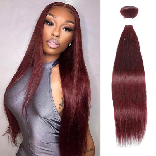 REMY HAIR Straight Human Hair Bundles 99J Burgundy Bundles 1 Bundle 14 Inches 100% Human Hair