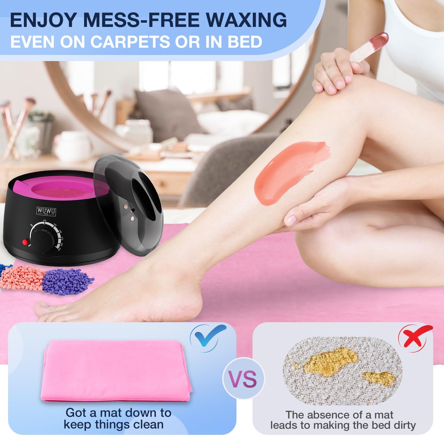 Waxing Kit, WUWUVISTA Hair Removal Hard Wax Kit with Wax Melt Warmer & Waxing Beads for Women & Men - Professional at home Wax Pot for Face/Brazilian/Full Body/Bikini/Sensitive Skin(Purple, 69 items)