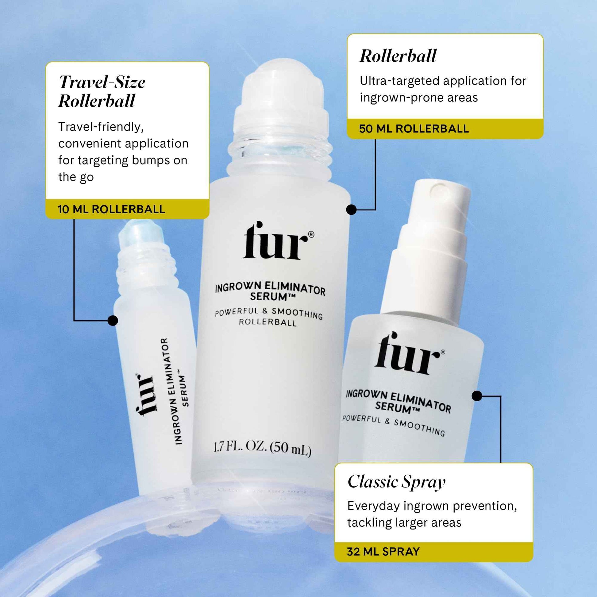 Fur Ingrown Eliminator Serum Rollerball Travel Size - Powerful Ingrown Hair Treatment Serum With AHAs and BHAs to Treat and Prevent Ingrown Hairs and Bumps, Hydrates and Soothes Irritated Skin - 10 ml