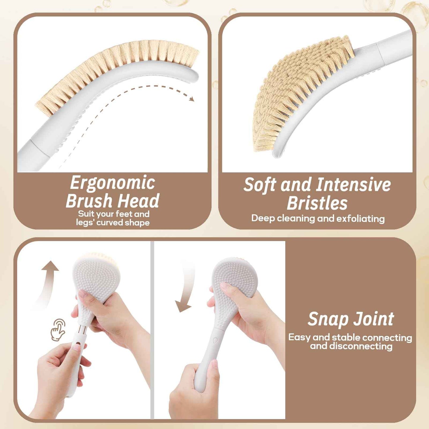 GEENOA New Foot Brush with Adjustable Long Handle, 3-in-1 Foot Scrubber for Wet or Dry Brushing, 10.2’’- 27.5’’ Foot Scrub Brush for Senior, Pregnant, Disabled, or Injured, Gift-Box Packed(White)