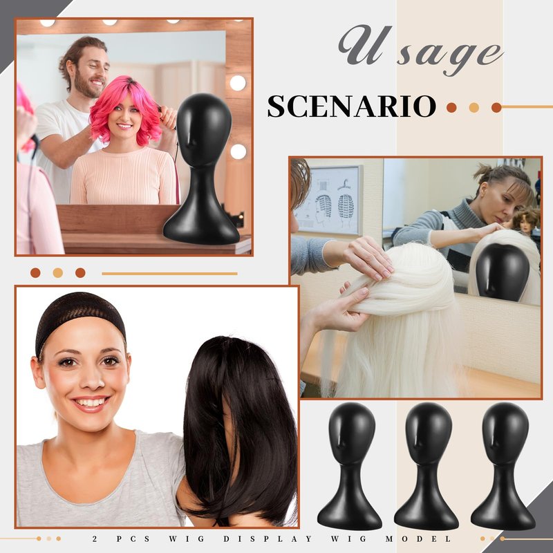 Leinuosen 2 Pcs 16 Inch Mannequin Head for Wigs Display, Plastic Wig Head for Hats, Sunglasses, Jewelry, Hair Styling Practice & Store Display Decor (Black)
