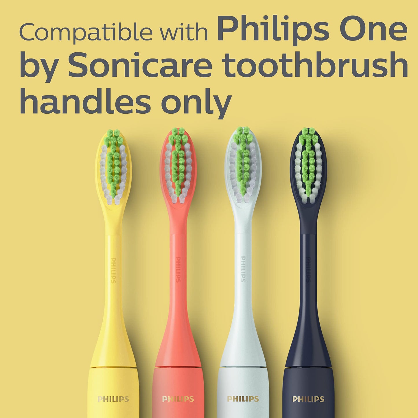 Philips One by Sonicare Genuine Replacement Electric Toothbrush Heads, 2 Brush Head Pack Up to 6 Month Supply, Mango Yellow, BH1022/02