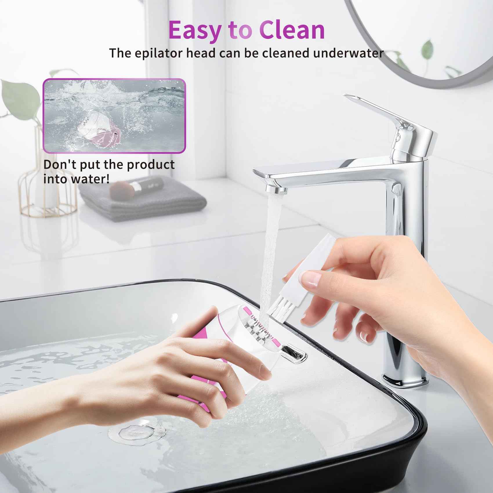 Epilator for Women, Smooth Glide Facial Hair Remover with 2 Speed & LED Light, Rechargeable Cordless Electric Epilator for Face, Bikini, Underarms, Arms, and Legs, Painless & Portable