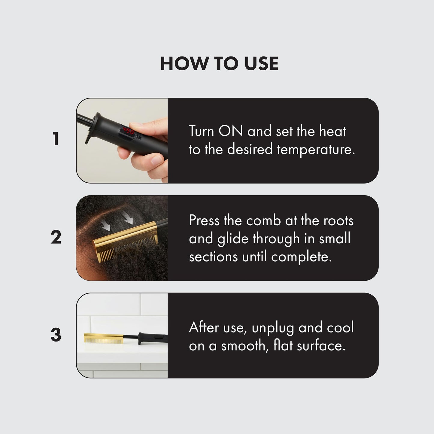 KISS Professional Pressing Comb with Polished Gold Smoothing Comb, Safety Stand, Digital LED Temperature Display, & Tangle Free 360° Swivel Cord