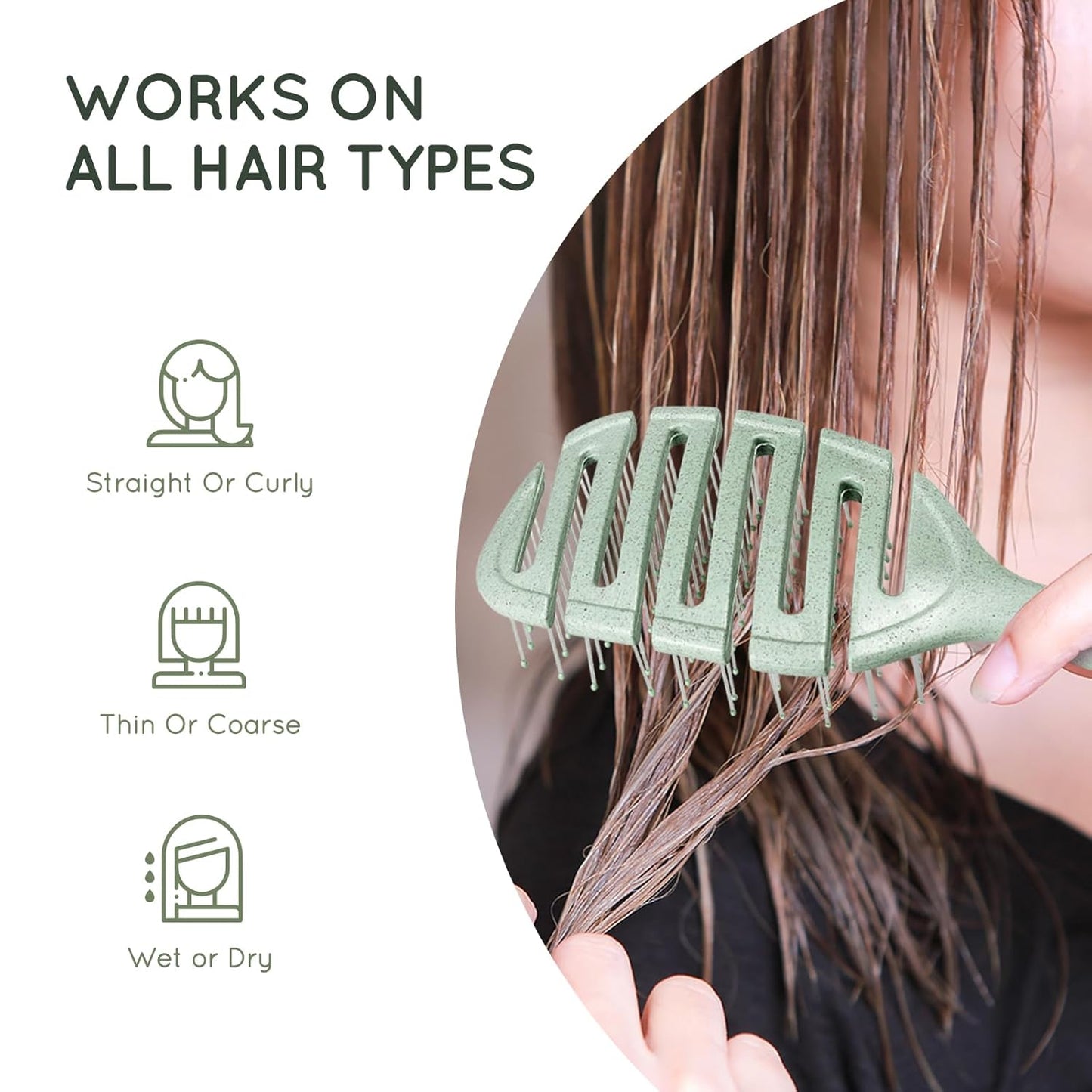 Detangler Hairbrush, Vented Detangling Brush for Straight, Wavy,Curly and Fine Hair, Dry and Wet, Quick Smoothing for Women and Men, Eco-Friendly & Sustainable Material (Green)
