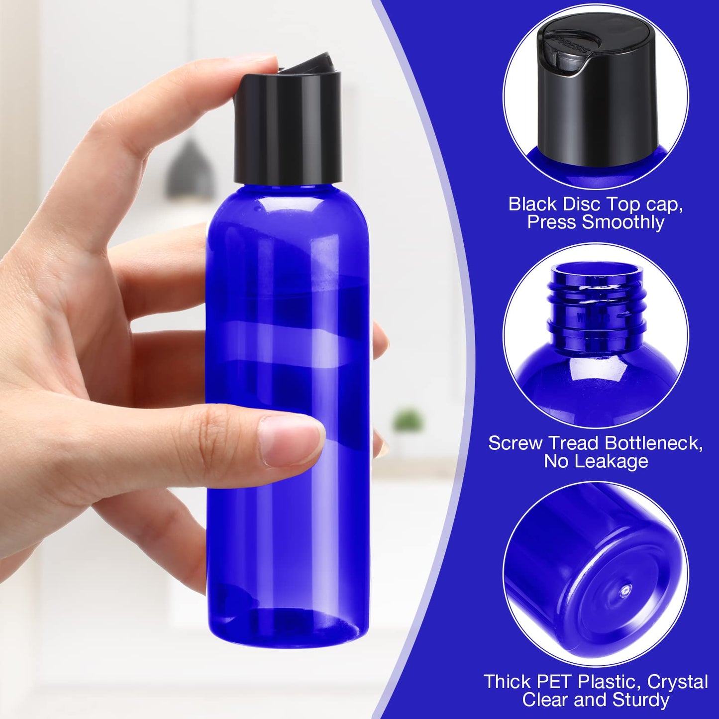 Mimorou 50 Pcs 4oz Empty Plastic Travel Bottles with Disc Top Flip Cap Small Travel Size Bottles Blue Refillable Empty Containers for Shampoo Lotion Liquid Body Soap Cream Toiletries