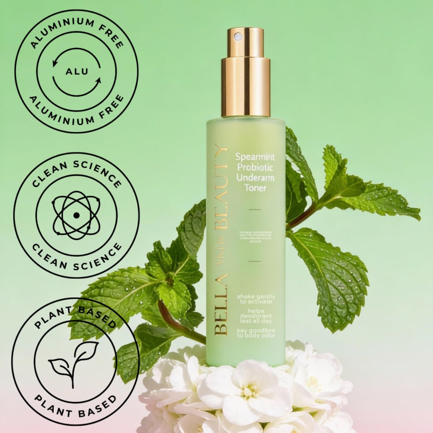 Probiotic Underarm Toner - Spearmint Deodorant Enhancer Spray for Odorless Sweat | Long-Lasting Formula