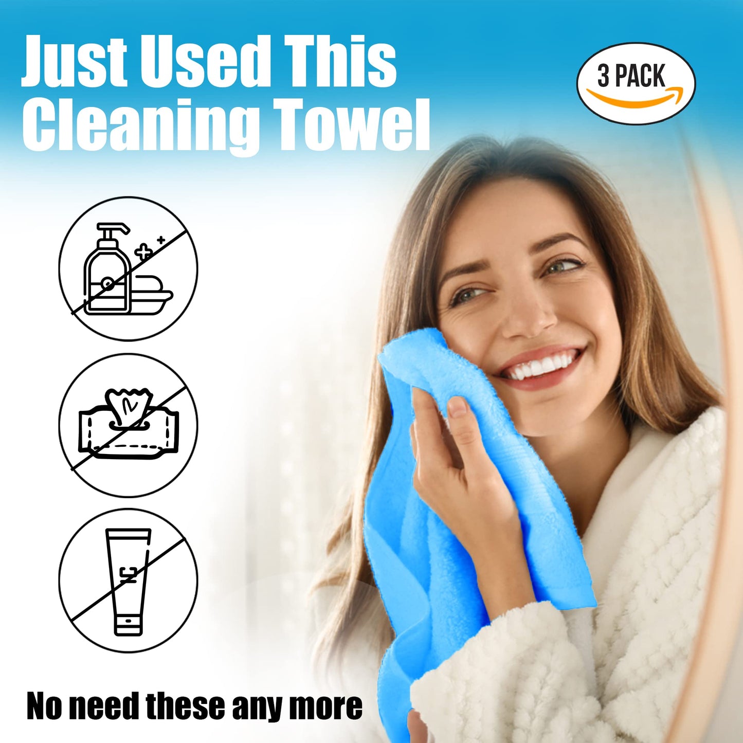 Makeup Remover Face Towel for Women - Quick Dry Wash Cloth for Gentle Facial Cleansing | Reusable Pack of 3