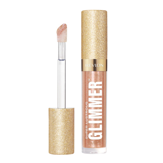 REVLON Super Lustrous Glimmer Gloss, Non-Sticky Hydrating Lip Gloss, High-Shine Sheer Shimmery Finish, Plant-Based Glitter, 004 Happy Hour, 0.13 fl oz